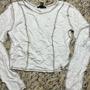 Forever 21 White Long Sleeve Top with Tan Stitching